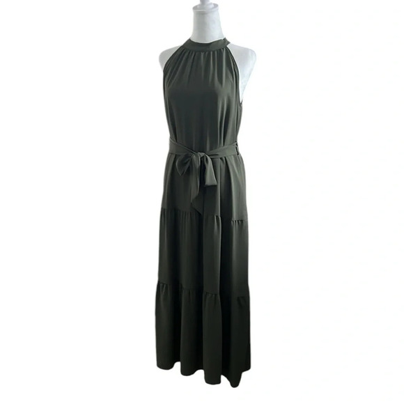 Pretty Garden green sleeveless halter Boho Dress with Belt Size M. - Picture 1 of 7